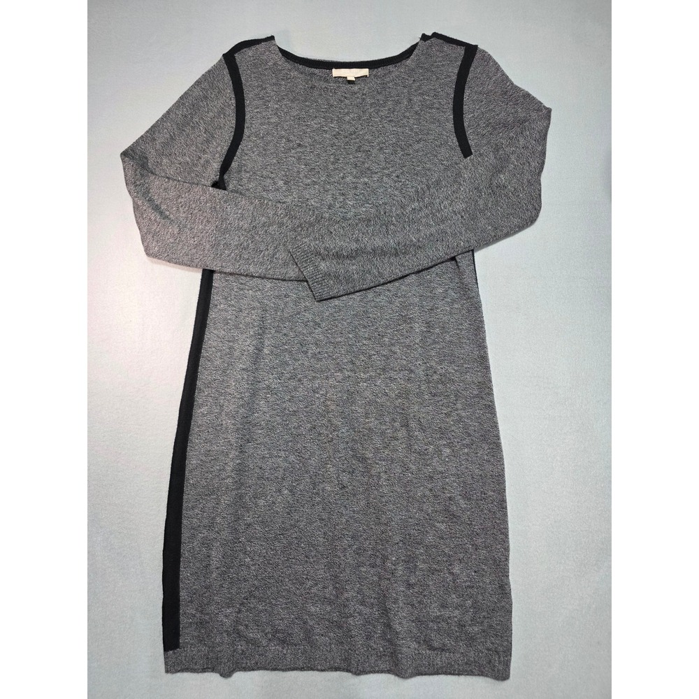 Joan Vass New York Gray Black Colorblock Long Sleeve Knit Sweater Dress Medium